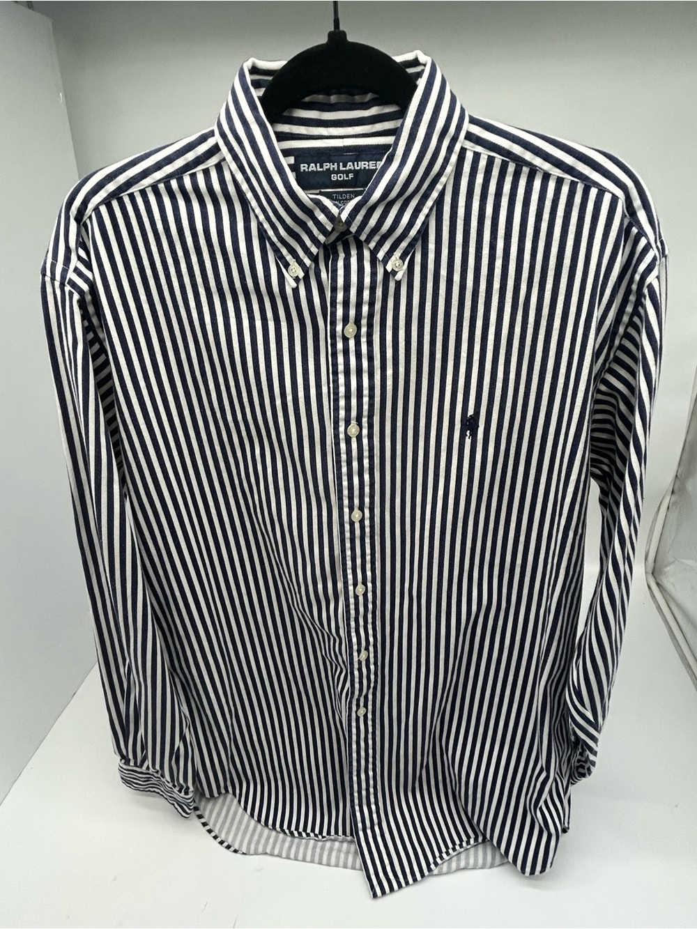 Ralph Lauren Navy & White Vertical Stripe Button-Down Shirt Medium